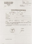 An affadavit issued by the Zentralstelle für Jüdische Auswanderung Berlin (Central Office for Jewish Emigration) for thirteen-year-old Heinz Stephan Lewy, certifying that he owed no taxes.