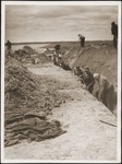 German civilians exhume a mass grave, in which prisoners who were burned alive by the SS in a barn just outside of Gardelegen were buried.