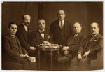 Group portrait of Jewish and Polish musicians.

Pictured are Jakub Surowicz, Kazimierz Butler, Andrzej Bromke, Jozef Labuszynski, Aleksander Junowicz and Pawel Ginsburg.