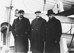 Shlomo Zalman Shragai, a leader of the Poel Hamizrachi and the Jewish Agency, arrives in New York harbor accompanied by Meyer Berlin.