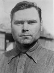 Josef Kramer, formerly the SS commandant of Auschwitz-Birkenau killing center and Bergen-Belsen concentration camp, under arrest.