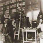 Jewish refugees from the Kladovo transport in a food storeroom at the Sabac refugee camp.