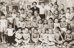 Group portrait of Jewish children at an OSE summer camp.