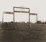 The entrance to the Aliyat Hanoar Zionist youth camp established by members of the Kladovo transport.
