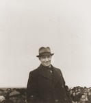 Sime Spitzer, General Secretary of the Federation of Jewish Communities in Yugoslavia, stands among a group of Jewish refugees from the Kladovo transport.