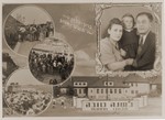 Personalized Jewish New Year card from the Bergen-Belsen displaced persons camp, featuring a family portrait of Towia and Sara Dziedzic with their daughter, Minia in the upper right.
