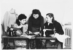 Young women learn to sew in an ORT school in the Foehrenwald displaced persons camp.
