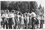 Children sing in a Lag BaOmer celebration at the Foehrenwald displaced persons camp.