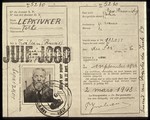 Identification card issued to Rabbi Lepkivker, the chief rabbi of Liege, Belgium and stamped with the word "Jew" in two languages.