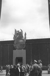 Visitors to the Great Anti-Bolshevism Exhibition 1937 (Grosse Antibolschewistische Ausstellung) in Nuremberg gather beneath a statue symbolizing the threat of Bolshevism in the world.