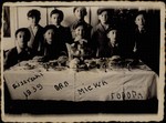 Group portrait of Jewish children attending the Bar Mitzvah party of Avremele Botwinik in Eisiskes.