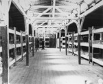 The interior of a barracks in the Flossenbuerg concentration camp that was intended to house 1500 prisoners.