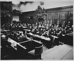 View of the courtroom during a session of the International Military Tribunal trial of war criminals at Nuremberg.