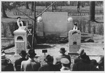 A rabbi delivers a speech at the rededication ceremony of the Jewish cemetery in Luebeck.