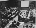 View of the courtroom during the International Military Tribunal proceedings in Nuremberg.