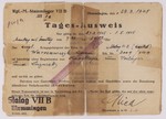 Day pass issued to Adam Warszawczyk, a Jewish POW imprisoned in Memmingen.