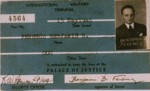 The International Military Tribunal identification card of Benjamin Ferencz, the chief prosecutor of the Einsatzgruppen Trial.