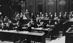Defendant Gustav Nosske pleads not guilty during his arraignment at the Einsatzgruppen Trial.