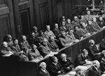 View of the defendants dock during a session of the Medical Case (Doctors') Trial in Nuremberg.