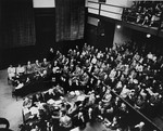 The prosecution lawyers (left) and the spectators gallery (right) at the Einsatzgruppen Trial.