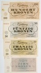 Theresienstadt ghetto currency. 

These notes were issued by the Aeltestenrat (Council of Elders) of the Theresienstadt ghetto and bear the signature of the Judenaelteste (chairman of the Council of Elders), Jacob Edelstein.