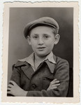Portrait of "Buchenwald Boy" Jakub Finkelsztajn.

The inscription on the back reads "I offer as a souvenir to my friend from Strzemieszyce -- Jakub Finkelsztajn".