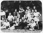 Group portrait of the students and staff of the Malmaison children's home.