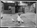 A Jewish child stands among the chickens on her parent's farm in Lechenich, Germany.