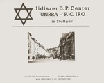 Title page of the Stuttgart Jewish DP camp album with a photograph of the Reinsburgerstrasse.