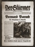 Front page of the Nazi publication, Der Stuermer, with an anti-Semitic caricature depicting the Jew as the Devil fleeing a house that has collapsed.