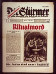 Front page of the Nazi publication, Der Stuermer, with a reprint of a medieval depiction of a ritual murder.