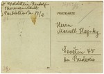 A postcard sent to Marcel Hajsky by his uncle, Rudolf Goldstein, from the Theresienstadt concentration camp.