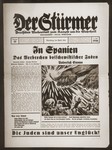Front page of the Nazi publication, Der Stuermer, with an anti-Semitic caricature depicting the Jew as the instigator of European conflict.
