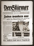 Front page of the Nazi publication, Der Stuermer, with a photograph of Jewish emigrants on the deck of a ship.