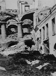Ruins of Vilna's Gaon Synagogue.

George Kadish's Yiddish caption reads "The Gaon Synagogue burnt by the Germans."