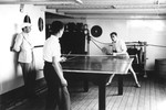 Fritz Buff (right) plays pingpong on board the MS St.