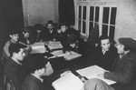 Students study Talmud at a Yeshiva in the Zeilsheim displaced persons' camp.