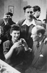 Young Jewish DPs attend an engagement party at the Foehrenwald displaced persons camp.