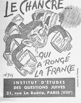 Cover of a French language, anti-Jewish pamphlet entitled, "The Canker Which Corroded France," published by the Institute for the Study of Jewish Questions in Paris.