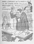 One of a series of cartoons from a French language, anti-Jewish pamphlet entitled, "The Canker Which Corroded France," published by the Institute for the Study of Jewish Questions in Paris.