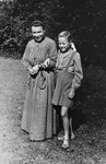 Selma Schwarzwald poses with a novice nun at a summer camp for orphaned children at a convent in Rabka, Poland.