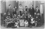Kindergarten children and teachers in the Y.L. Peretz Yiddish school in Bielsk-Podlaski.