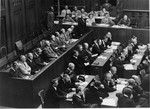 The defendants (left) and their legal counsel in the courtroom during the Krupp Trial.