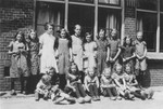 Two German Jewish refugee girls appear in a class photo of a village school in Hulshorst, Holland.