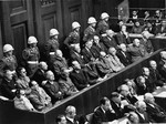 The defendants in the dock listen to the proceedings at the International Military Tribunal trial of war criminals at Nuremberg.