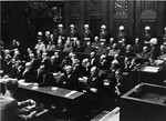 The defendants and their lawyers follow the proceedings at the International Military Tribunal trial of war criminals at Nuremberg.