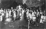 Group portrait of Germans on a field trip to a cavern in the Harz mountains.