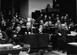 Chief Soviet prosecutor General R.A. Rudenko speaks at the International Military Tribunal trial of war criminals at Nuremberg.