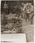 U.S. Army medical personnel identify the bodies of Jewish women exhumed from a mass grave near Volary.