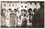 An American soldier, named Shapiro, and Jewish women, several of whom are from Lodz, attend an American soldiers' concert in Prachatice, near Volary.